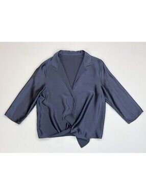 PETER COHEN Silk Twist Front Blouse Top M Slate Blue Made in USA Gold Star
